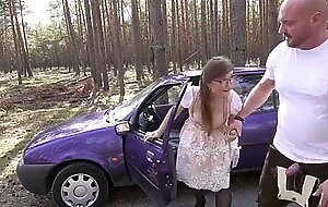 Bavarian nerd teen with glasses tinyemily get fucked by stranger at car break