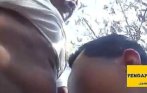 Black Guy Sucks Old Man's Cock Outdoors
