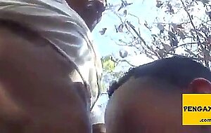 Black Guy Sucks Old Man's Cock Outdoors