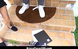 Nerdy tiny teen with braces fucked