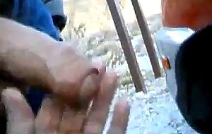 Outdoor Handjob with Silver Daddy