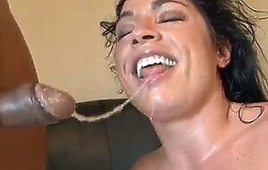 Lovely tits black hair beauty expertly sucks and fucks a guy's dong in a room