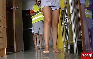 Delivery Guy Cums on Floor During Adult Parody