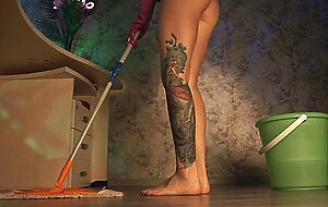 My Skinny Sister Washes the Floor Naked!