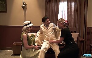 Two gorgeous MILFs love fucking with a horny guy together