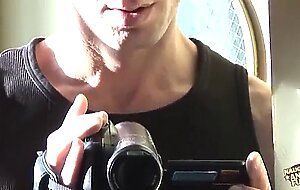 Big tits blonde is being locked in the bathroom and fucked by two huge rods