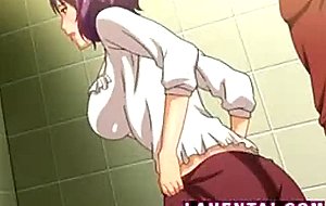 Anime babe gets fucked from behind on toilet
