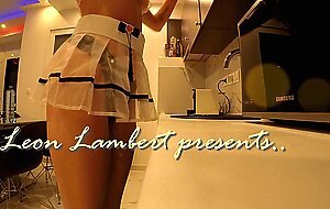 Sexy and Horny Girl with Socks in The Kitchen prepares a Coffee for Herself Flashing her Boobs