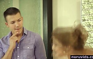 Latin busty babe sucking hard cock