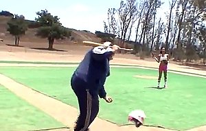 Big titty brunette teen on a baseball diamond outdoors