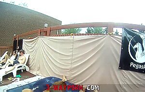 3-way porn - huge amateur poolside orgy
