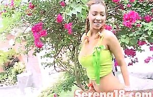 Serena 18 is outdoors with her boobs exposed