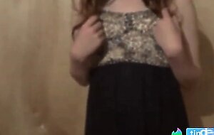 Twink Crossdresser Strips in Dress and Panties