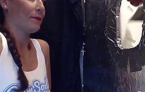 Teen with big ass and tits sucking and fucking through a glory hole at camsoda