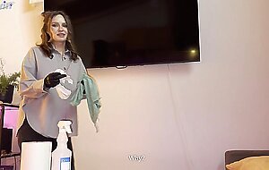 The housekeeper takes it in her mouth for a vacation trip while my wife is at home