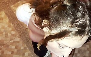 The housekeeper takes it in her mouth for a vacation trip while my wife is at home