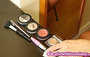 Sexy Hot Blonde Hungarian Pornstar puts makeup on and talks about her profe