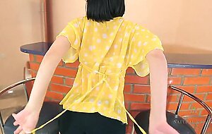 Busty brunette strips slowly and dips her fingers in her soaking wet hairy cunt.