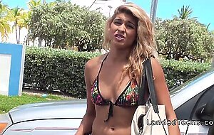 Tanned blonde teen banged in the car pov