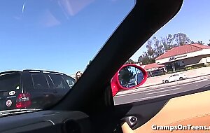 Pretty blonde teen riding gramps cock