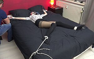 Teen luna grey spread eagle tied and ballgagged