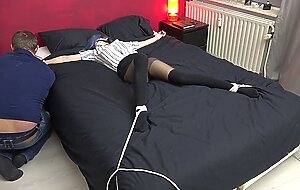 Teen luna grey spread eagle tied and ballgagged