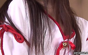 Japanese honey teen Kimisima Saeko masturbates with a sex toy uncensored.