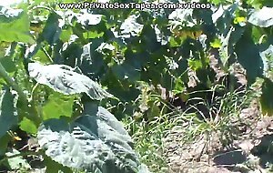 Lewd amateur couple strong orgasm in sunflowers field