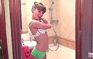 Young Carrie showing tits and pussy in a shower bathroom