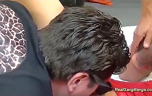 tattooed redhead in gangbang