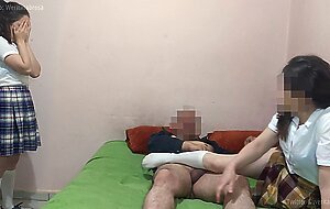 Oh no! Cute Schoolgirl discovers her stepsister fucking her teacher!