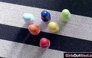 Busty lesbian girls lick and toy pussies