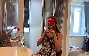 Husband puts a blindfold on his wife, friends fuck his wife