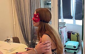 Husband puts a blindfold on his wife, friends fuck his wife