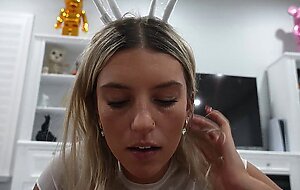 Slutty Teen Easter Bunny and Earns a MASSIVE FACIAL!!!