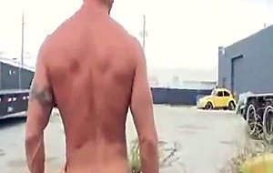 Hunk rides cock in parking lot