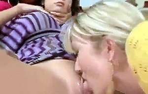Horny ladies eat pussy as salesman watches