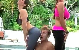 Hot girls make their trainer lick their pussies