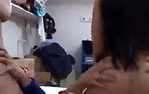 Horny college brunette fucked in bedroom