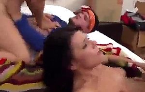 Horny college brunette fucked in bedroom