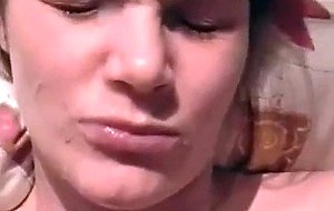 She smokes dick and gets cummed