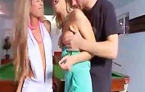 Two blondes fucked on pool table