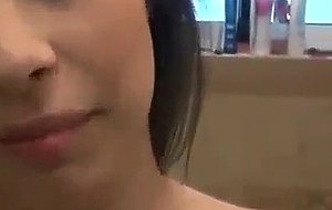Very sexy ex with pretty eyes sucking dick in bathroom