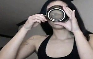 Sexy brunette webcam model flashes her tits