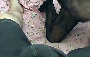 Busty babe in stockings rubbing herself on dick