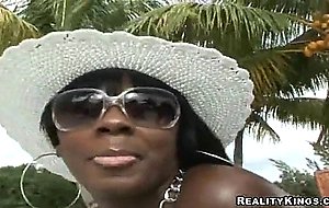 Naughty black moma teases with her curves Sergio in backyard
