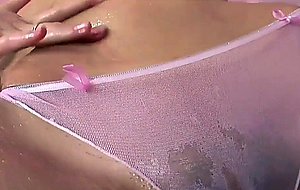 Slender teen Darcie in transparent pink panties
