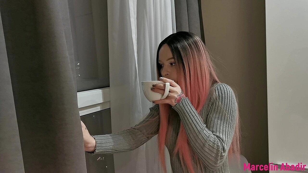 Marcelin Abadir & Pink Hair, Grey Sweater, Window Tease Teen With Pink Hair Marcelin Abadir Gets Her Asshole Rammed After Giving Head Anal, Hardcore, Pornstar, Pussy