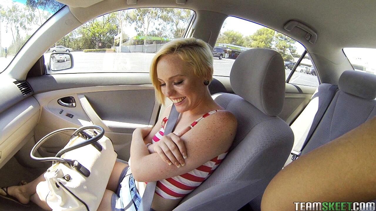 Blonde teen Miley May gets pierced shaved pussy stuffed after outdoor blowjob, Tony Profane