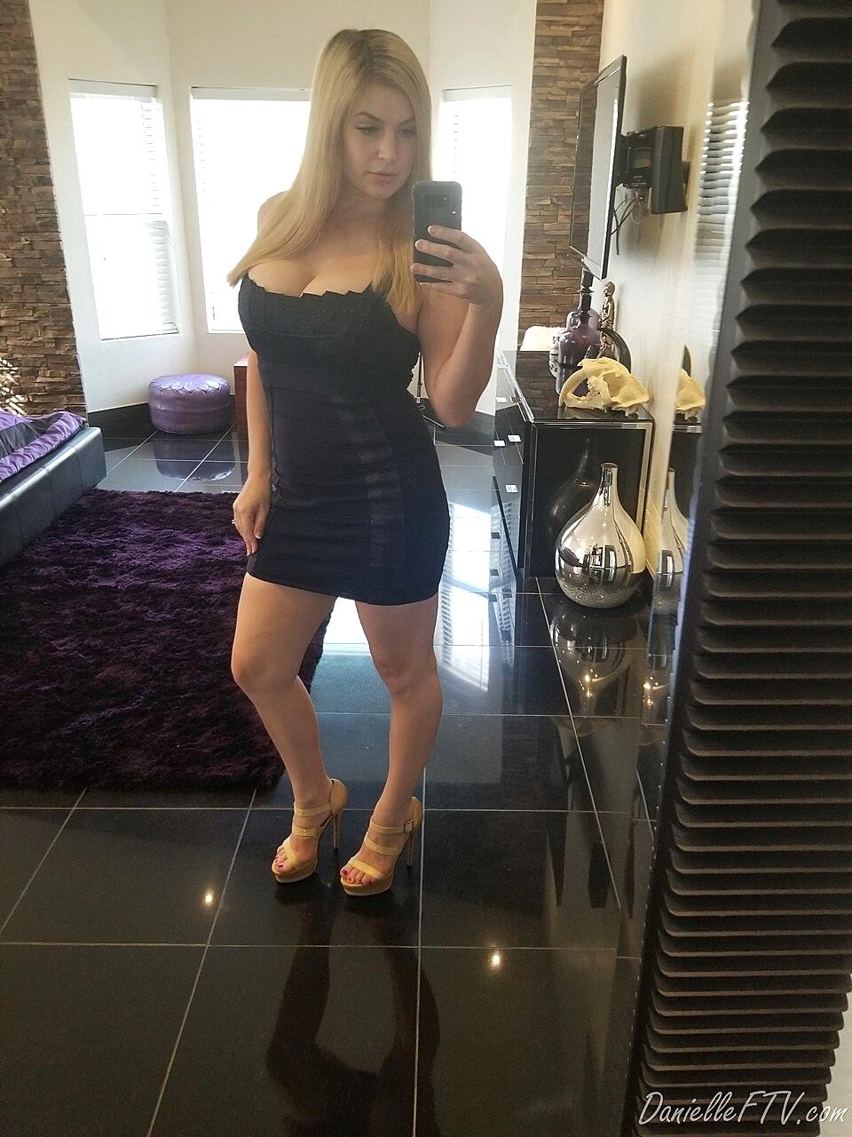 Danielle Delaunay in black dress & heels, ready to ride the pole! Big Boobed Amateur Danielle Gets Cum On Face After Taking Nude Selfies, Danielle Delaunay Christmas, Facial, Glasses, Natural-Tits, Selfie